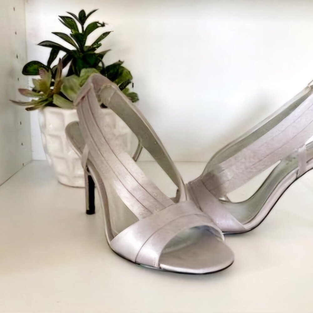 Silver Peau De Soie Nine West High Heeled Sandal
